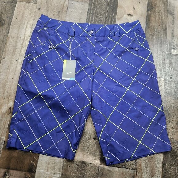 Womens Nike Dri Fit size 14 Tour Performance Plaid Flat Front Golf Shorts NEW - Picture 1 of 11